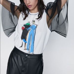 Zara T Shirt Pleated Sleeves